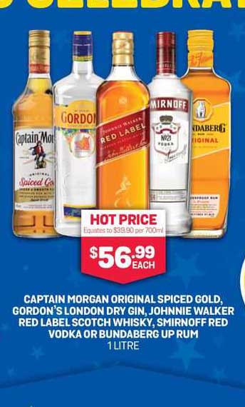 Captain Morgan Original Spiced Gold Gordon S London Dry Gin Johnnie Walker Red Label Scotch