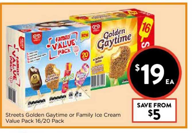 FoodWorks Streets Golden Gaytime Or Family Ice Cream Value Pack 16-20 Pack