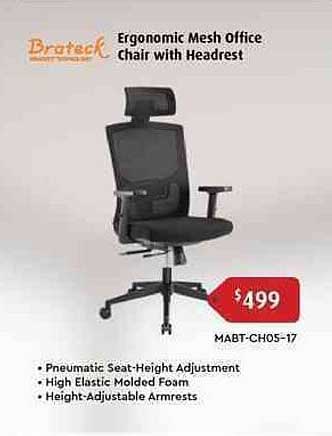 Leader Computers Brateck Ergonomic Mesh Office Chair With Headrest