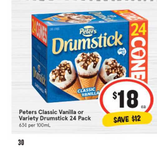 IGA Peters Classic Vanilla Or Variety Drumstick 24 Pack
