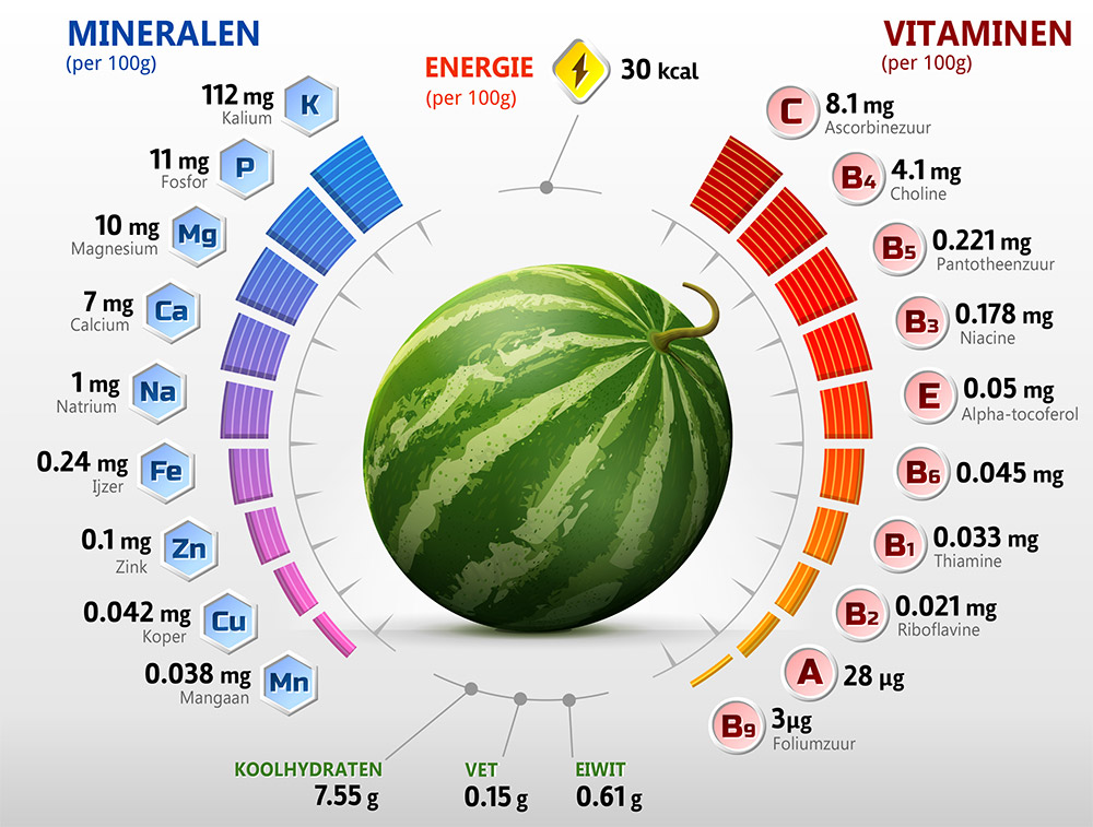 watermeloen energie mineralen vitaminen