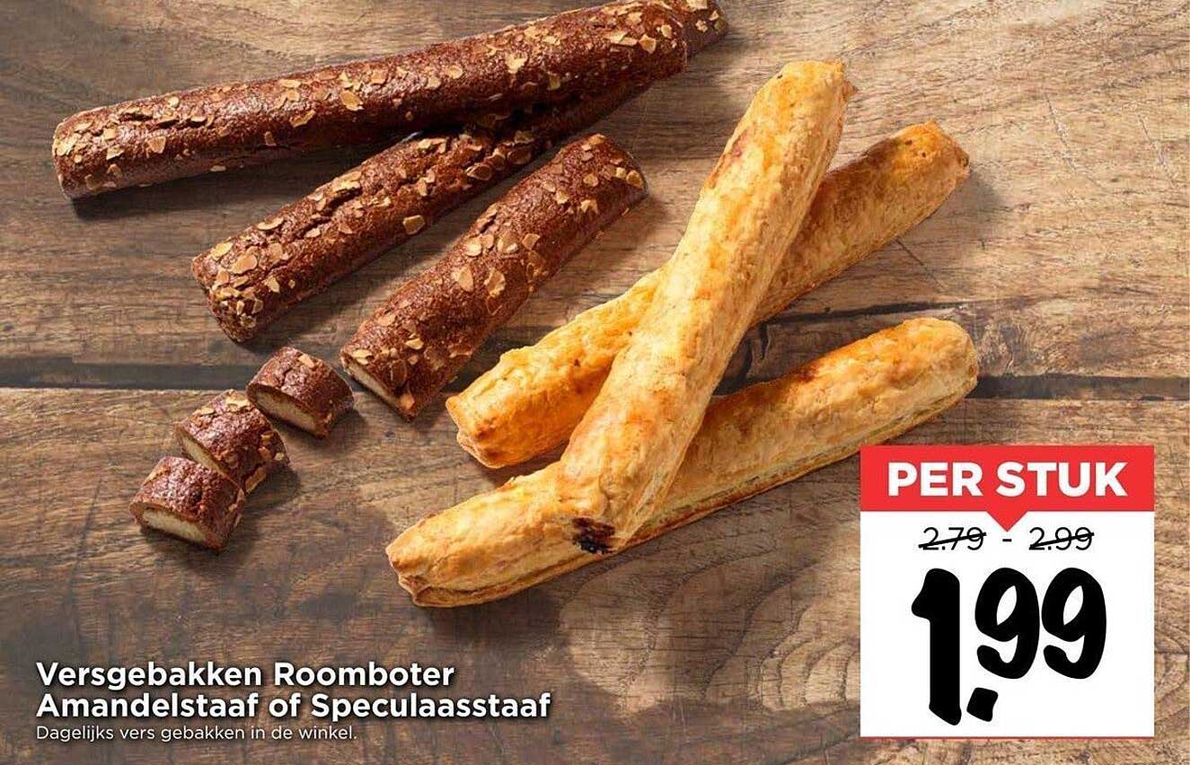 Versgebakken Roomboter Amandelstaaf Of Speculaasstaaf Aanbieding bij ...