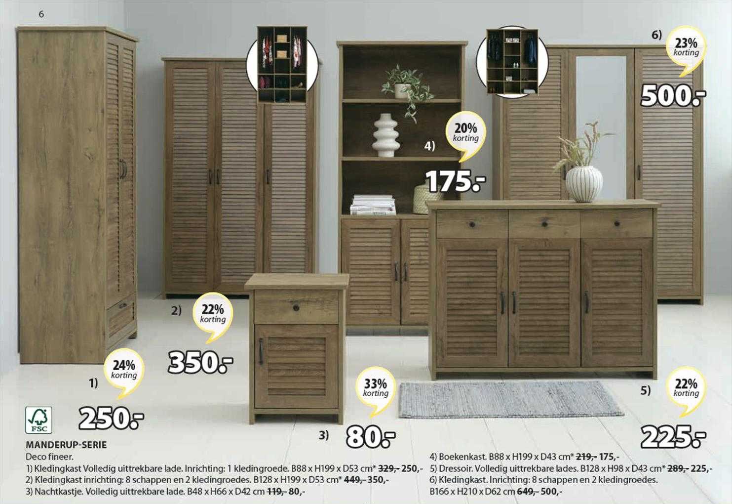 Manderup-Serie : Kledingkast, Boekenkast, Dressoir Of Nachtkastje 20% ...