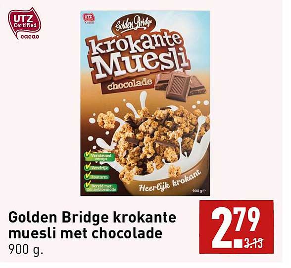 Golden Bridge Krokante Muesli Met Chocolade Aanbieding bij ALDI