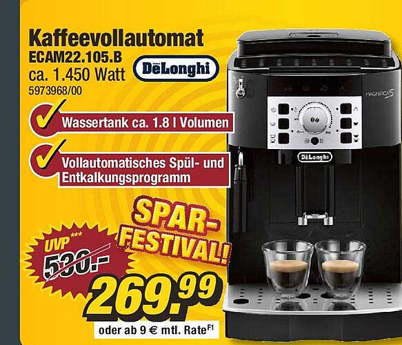 Supermarkt Kaffeevollautomat ECAM22.105.B DēLonghi Aanbieding bij POCO Duitsland