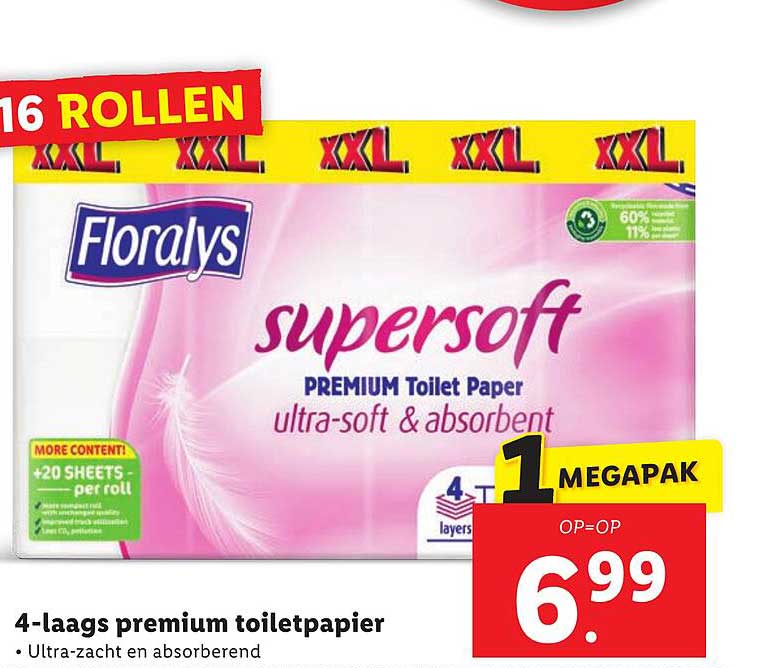 Floralys 4-Laags Lidl Premium bij Aanbieding Toiletpapier