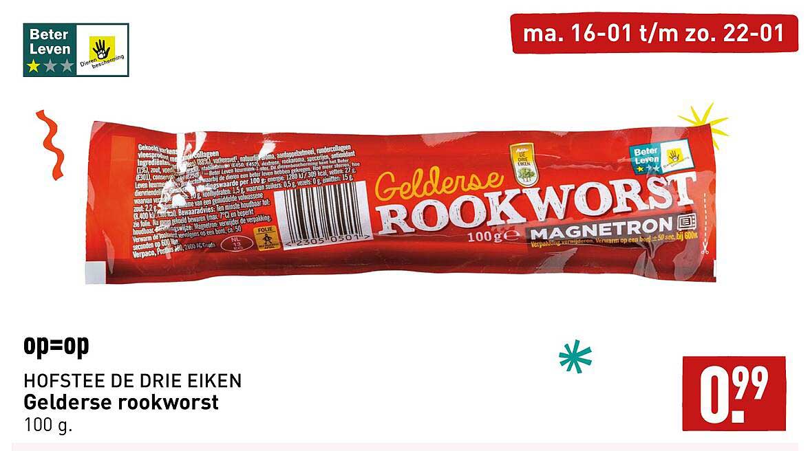 Hofstee De Drie Eiken Gelderse Rookworst Aanbieding bij ALDI - 1Folders.nl