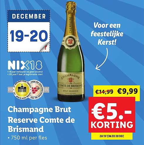 Korting Aanbieding €5.- Brut Champagne Brismand Comte Reserve bij Lidl De