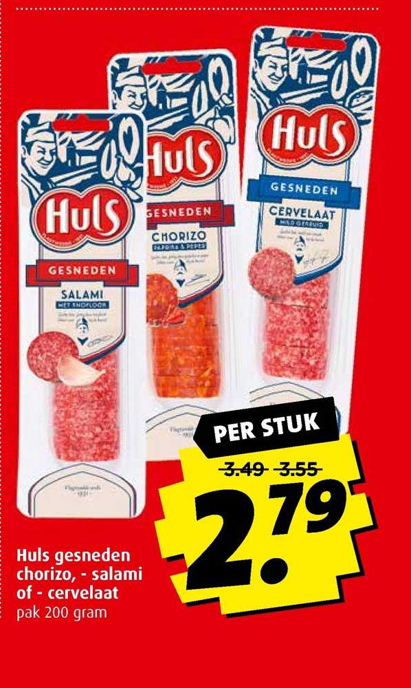 Huls Geseneden Chorizo, Salami Of Cervelaat Aanbieding bij Boni