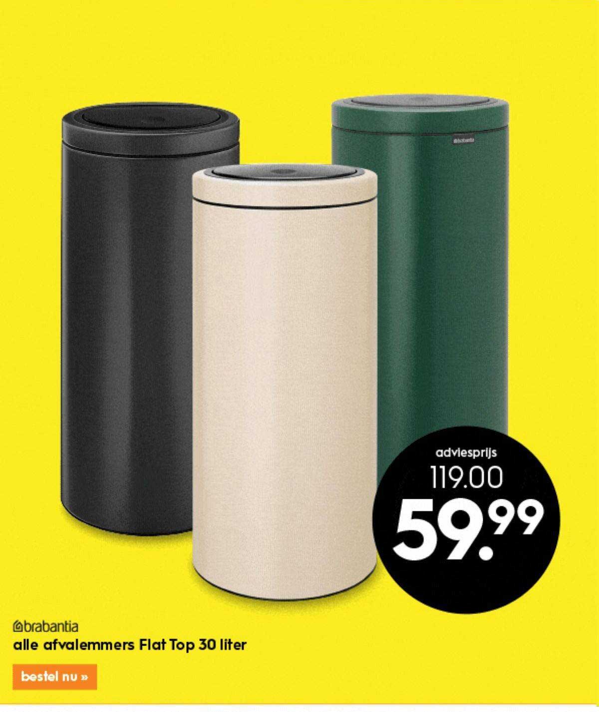 Brabantia Alle Afvalemmers Flat Top 30 Liter Aanbieding bij Blokker