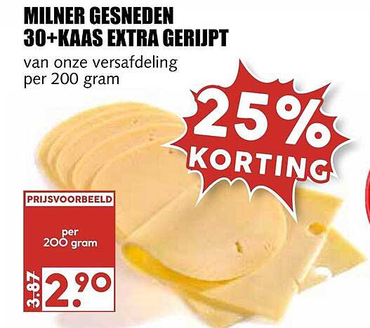 Milner Gesneden 30+ Kaas Extra Gerijpt 25% Korting Aanbieding Bij MCD ...