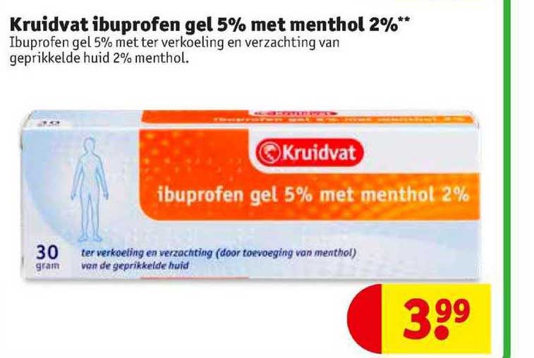 Kruidvat Ibuprofen Gel 5 Met Menthol 2 Aanbieding bij Kruidvat
