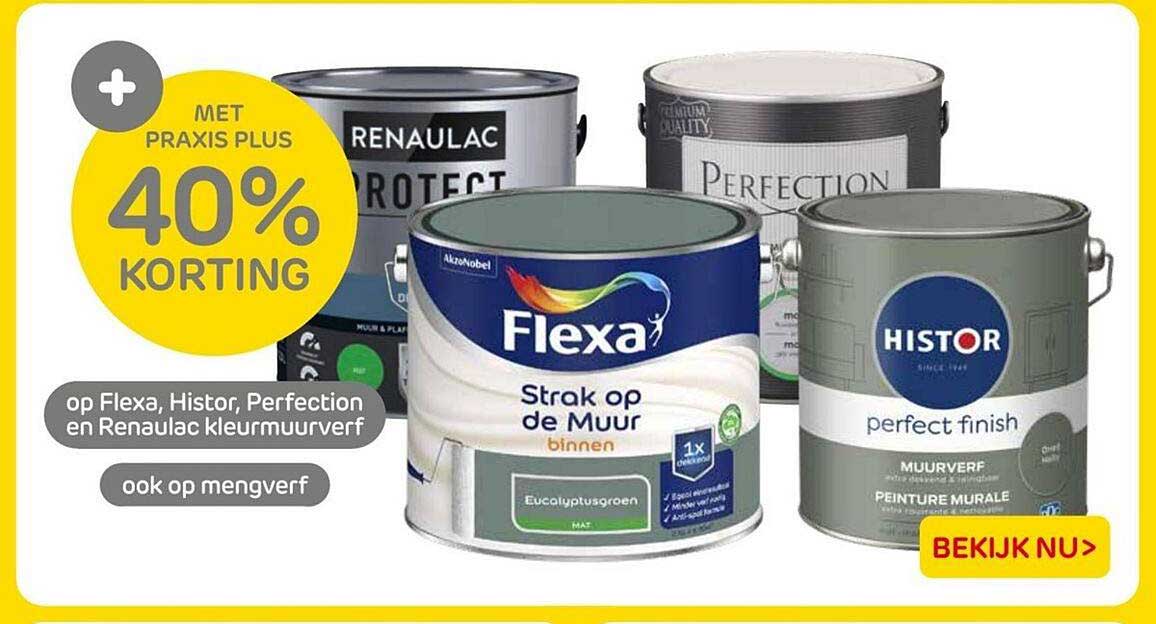 Op Flexa, Histor, Perfection En Renaulac Kleurmuurverf Aanbieding bij