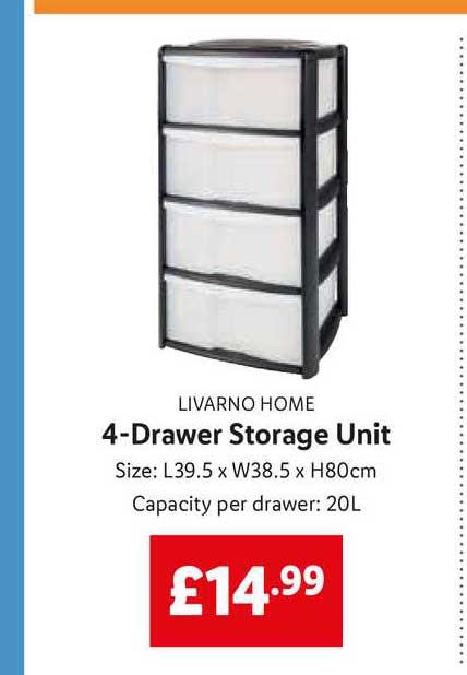 Livarno Home 4 Drawer Storage Unit, 4 Drawer Storage Unit Plastic Home Bargains
