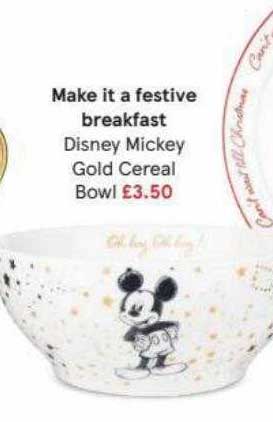Tesco Disney Mickey Gold Cereal Bowl