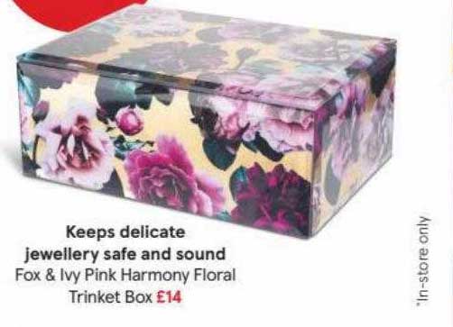 Tesco Keeps Delicate Jewellery Safe And Sound Fox & Ivy Pink Harmony Floral Trinket Box