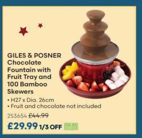 Robert Dyas Giles & Posner Chocolate Fountain With Fruit Tray And 100 Bamboo Skewers