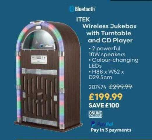 Robert Dyas Itek Wireless Jukebox With Turntable And Cd Player
