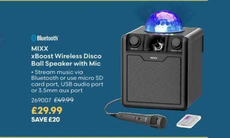 Robert Dyas Mixx Xboost Wireless Disco Ball Speaker With Mic