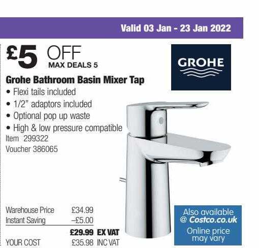 Costco Grohe Bathroom Basin Mixer Tap
