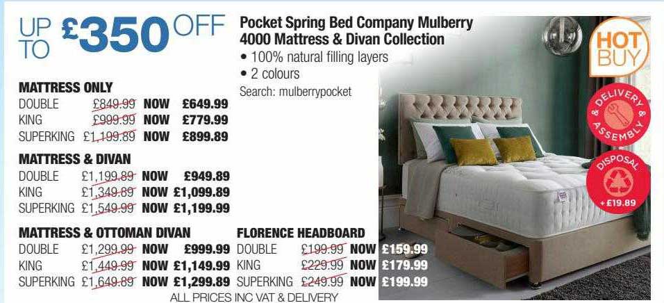 Costco Pocket Spring Bed Company Mulberry 4000 Mattress & Divan Collection