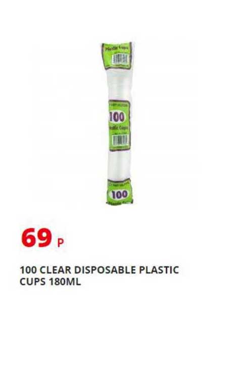 Poundstretcher 100 Clear Disposable Plastic Cups 180ml