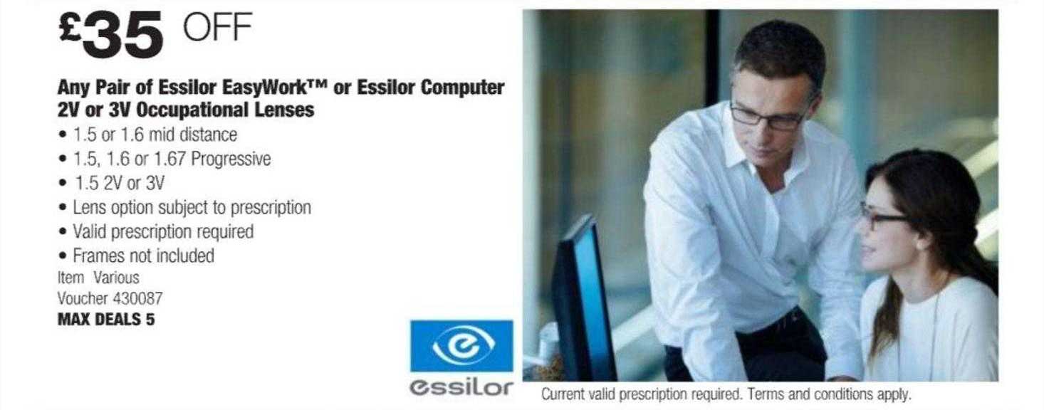 Any Pair Of Essilor Easywork Or Essilor Computer 2v Or 3v Occupational ...