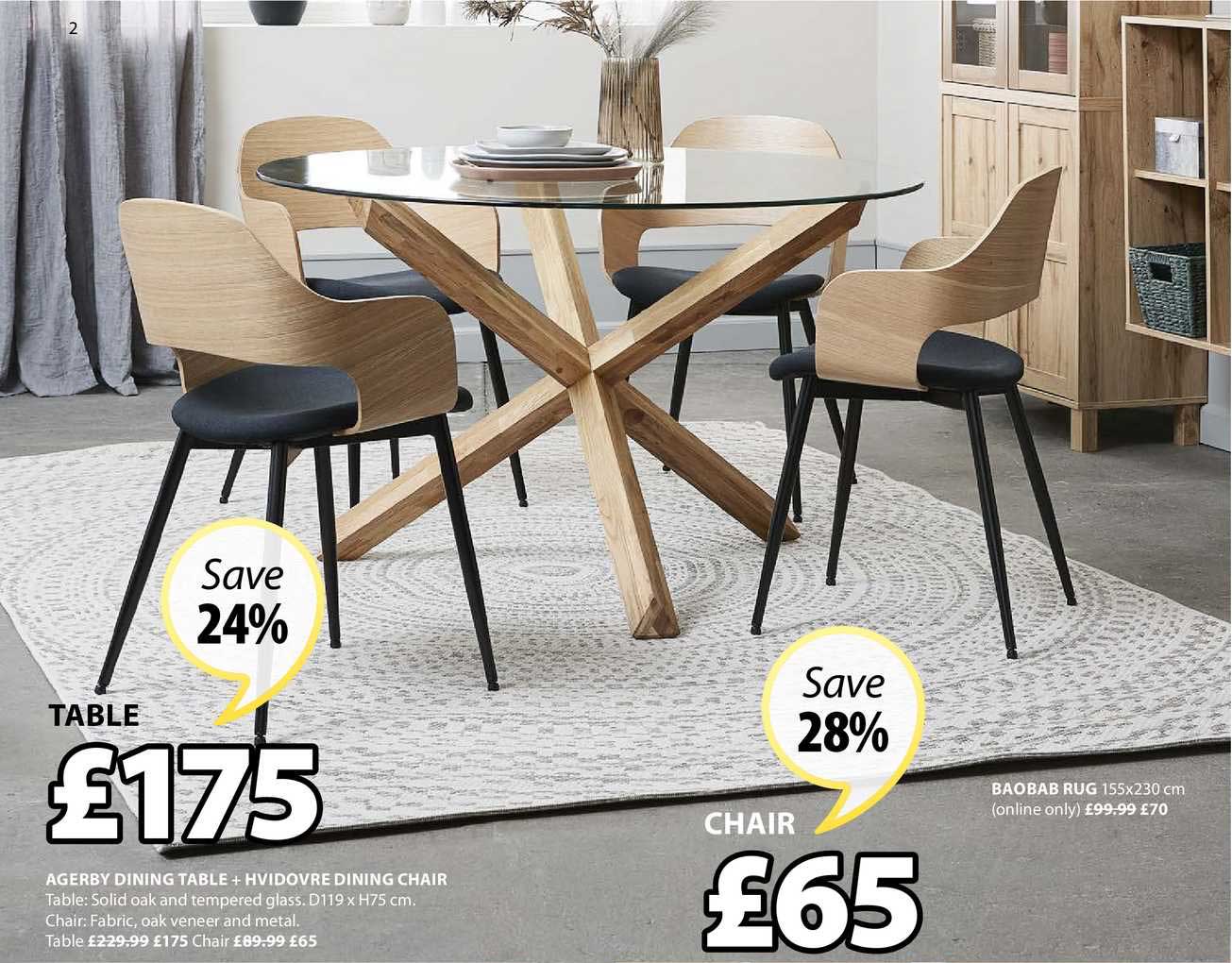 JYSK Agerby Dining Table + Hvidovre Dining Chair , Baobab Rug