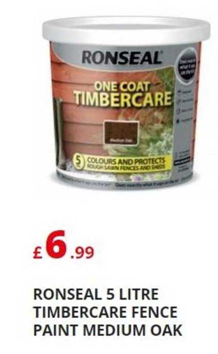 Poundstretcher Ronseal 5 Litre Timbercare Fence Paint Medium Oak