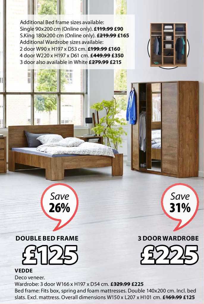 Double Bed Frame 3 Door Wardrobe Offer, 2×4 King Bed Frame