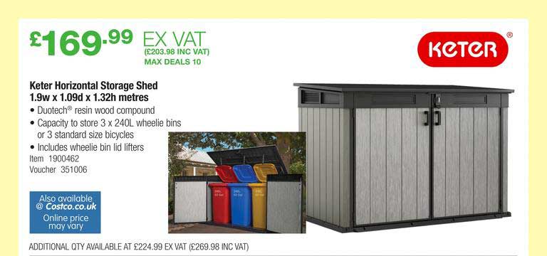 Keter Horizontal Storage Shed 1 9 X, Storage Sheds Plastic Containers Costco Uk