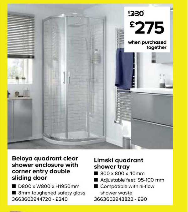 Beloya Quadrant Clear Shower Enclosure With Corner Entry Double Sliding Door Limski Quadrant 