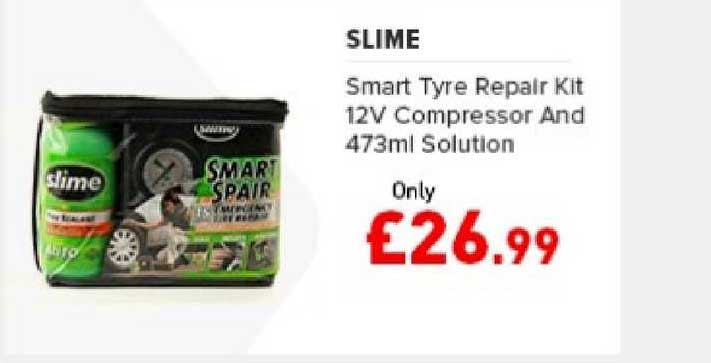 Euro Car Parts Slime Smart Tyre Repair Kit 12V Compressor And 473ml Solution