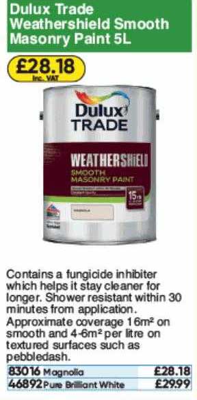Toolstation Dulux Trade Weathershield Smooth Masonry Paint