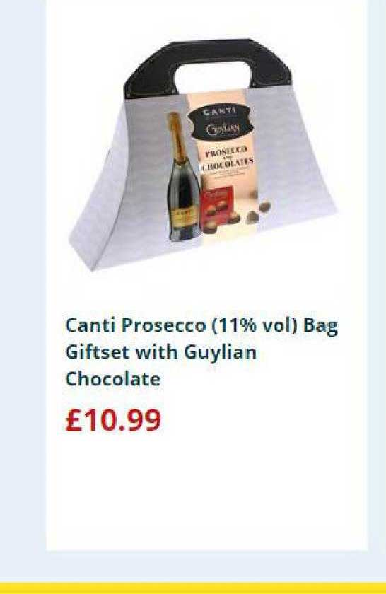 Home Bargains Canti Prosecco (11%vol) Bag Giftset With Guylian Chocolate