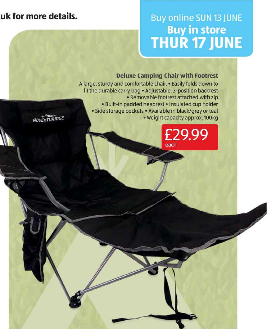 Deluxe Camping Chair With Footrest Offer at Aldi - 1Offers.co.uk