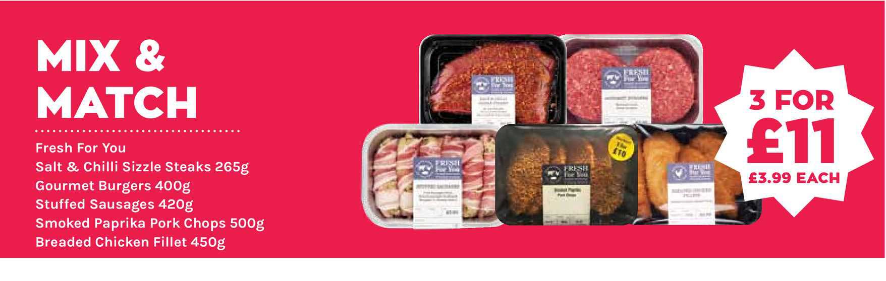 Mace Fresh For You Salt & Chilli Sizzle Steaks, Gourmet Burgers, Stuffed Sausages, Smoked Paprika Pork Chops, Breaded Chicken Fillet