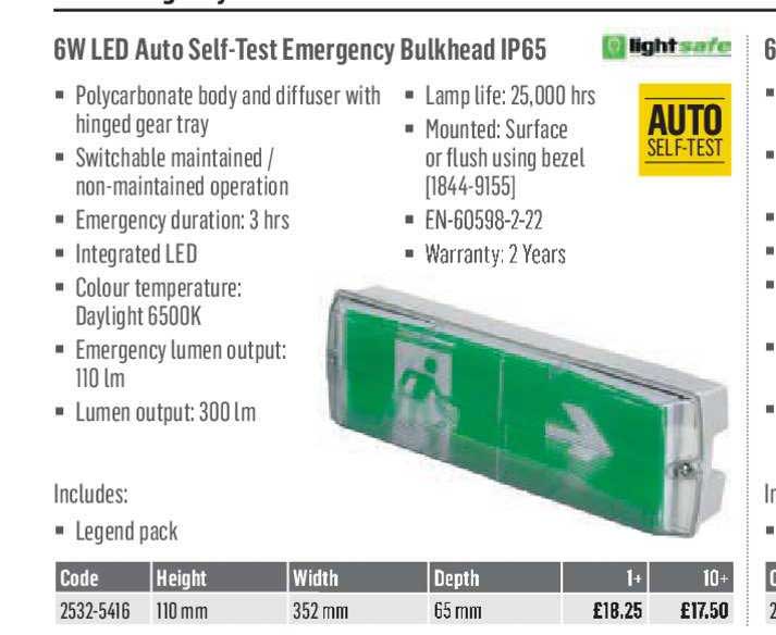 City Electrical Factors Lightsafe 6W LED Auto Self-Test Emergency Bulkhead IP65
