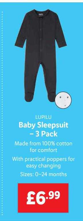 Lidl Lupilu Baby Sleepsuit - 3 Pack
