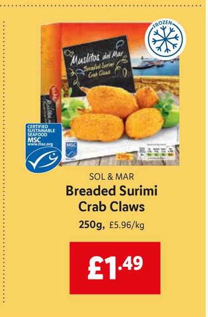 Sol & Mar Breaded Surimi Crab Claws 250g Offer at Lidl - 1Offers.co.uk