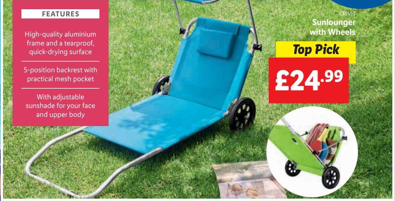 Crivit Sunlounger With Wheels Offer at Lidl