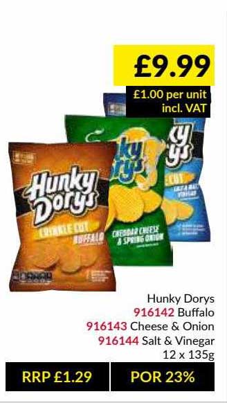 Musgrave MarketPlace Hunky Dorys Buffalo, Cheese & Onion Or Salt & Vinegar 12 X 135g