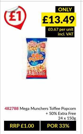 Musgrave MarketPlace Mega Munchers Toffee Popcorn + 50% Extra Free 24 X 150g
