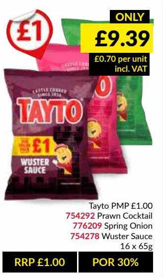 Musgrave MarketPlace Tayto Prawn Cocktail, Spring Onion Or Wuster Sauce 16 X 65g