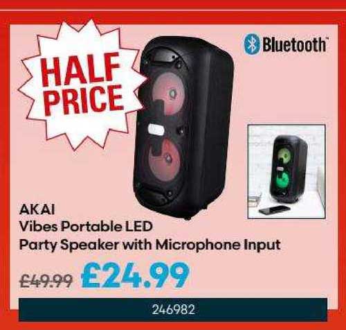 Robert Dyas Akai Vibes Portable Led Party Speaker With Microphone Input