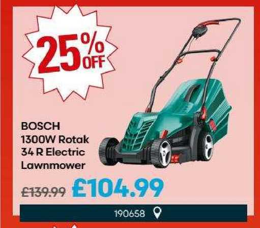 Robert Dyas Bosch 1300W Rotak 34 R Electric Lawnmower 25% Off