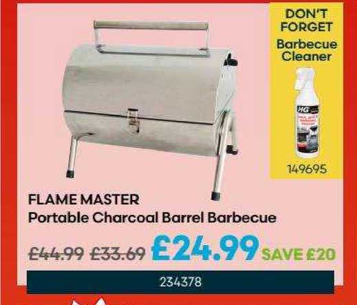 Robert Dyas Flame Master Portable Charcoal Barrel Barbecue