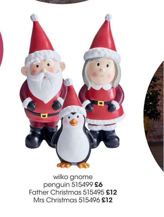 Wilko Wilko Gnome Penguin, Father Christmas, Mrs Christmas