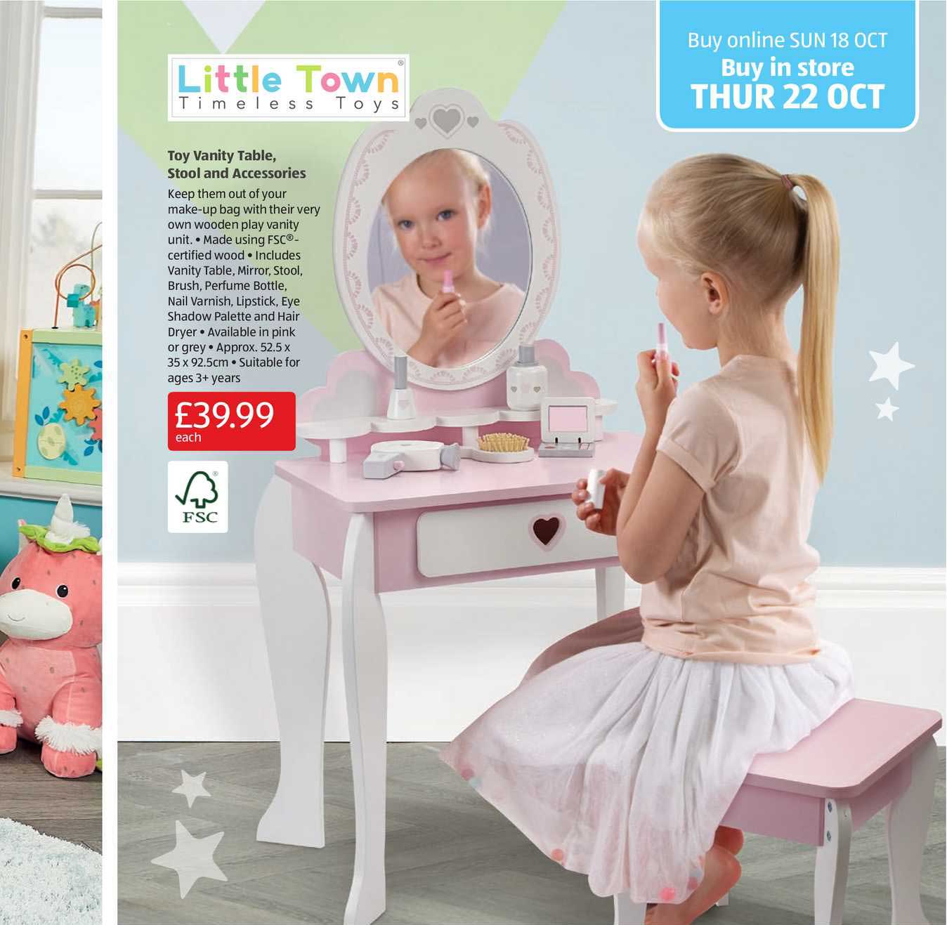 Aldi Toy Vanity Table, Stool And Accessories