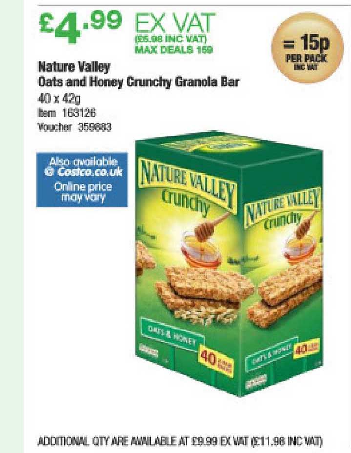 Nature Valley Oats And Honey Crunchy Granola Bar 40 X 42g Offer At Costco